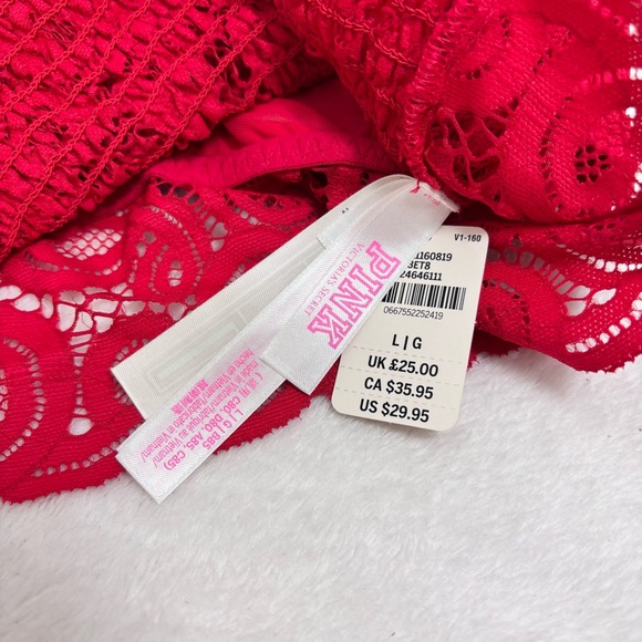 PINK Victoria's Secret CROCHET LACE Red Bra BRALETTE SIZE L - Picture 5 of 15